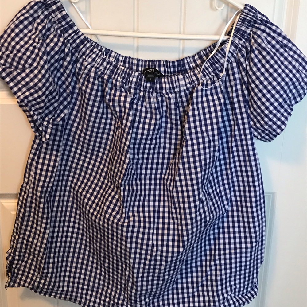 Blue Gingham Off the Shoulder Top